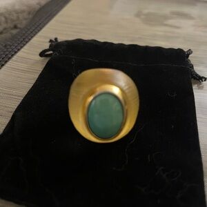Alexis Bittar Gold Lucite Ring with Turquoise Stone Sz 7